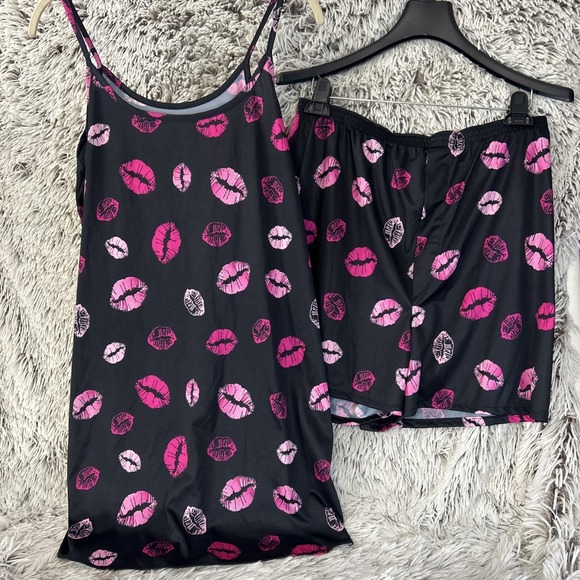 Petra 153 Other - Pajama Set Lips Love Romantic Vtg Petra Large Satin Valentine Matching His Hers